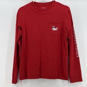 Vineyard Vines Christmas Whale Long Sleeve Pocket T-Shirt Red Boy Girl Large 16‎